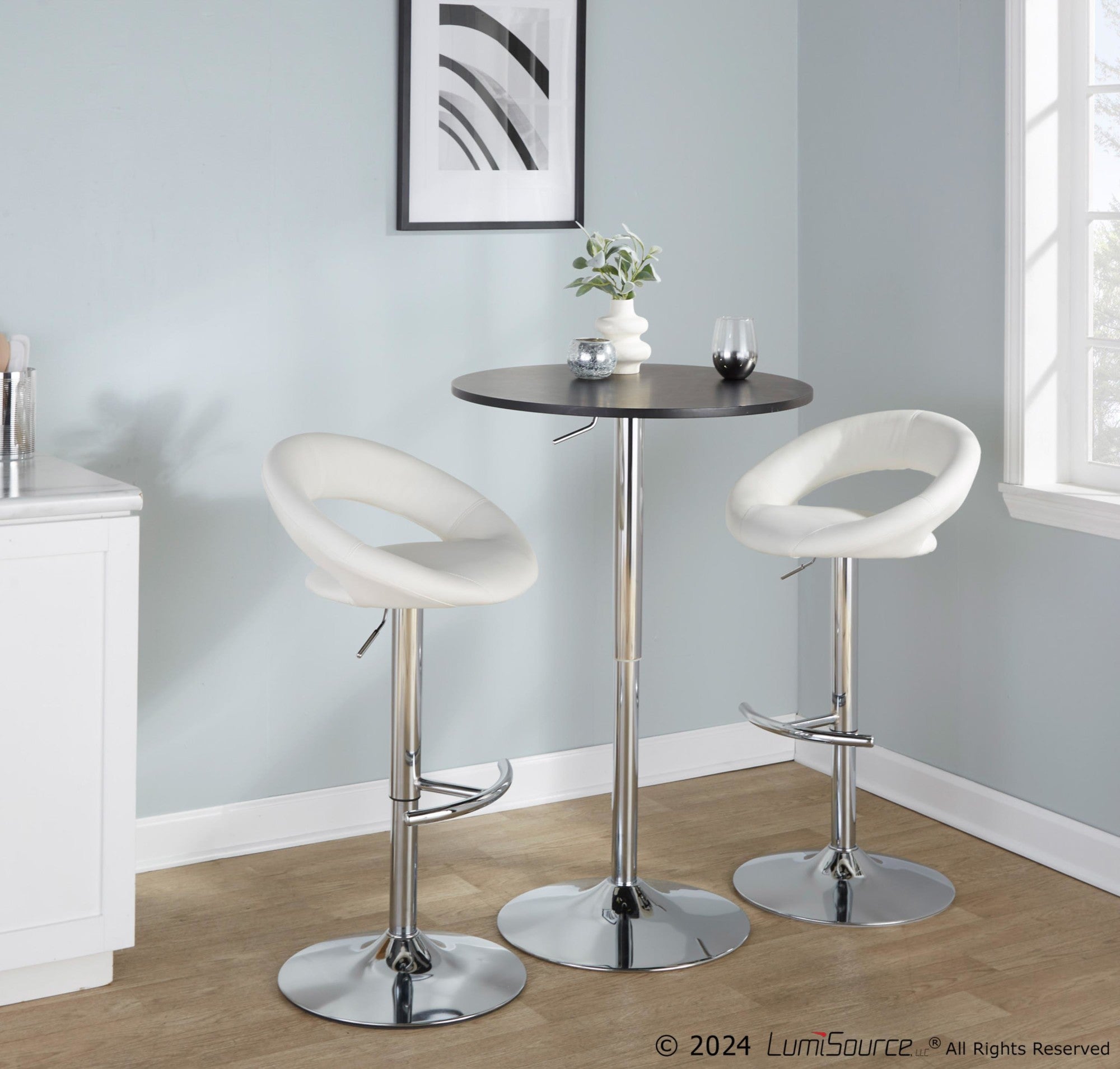 Adjustable Bar Table - Chrome, Black Wood