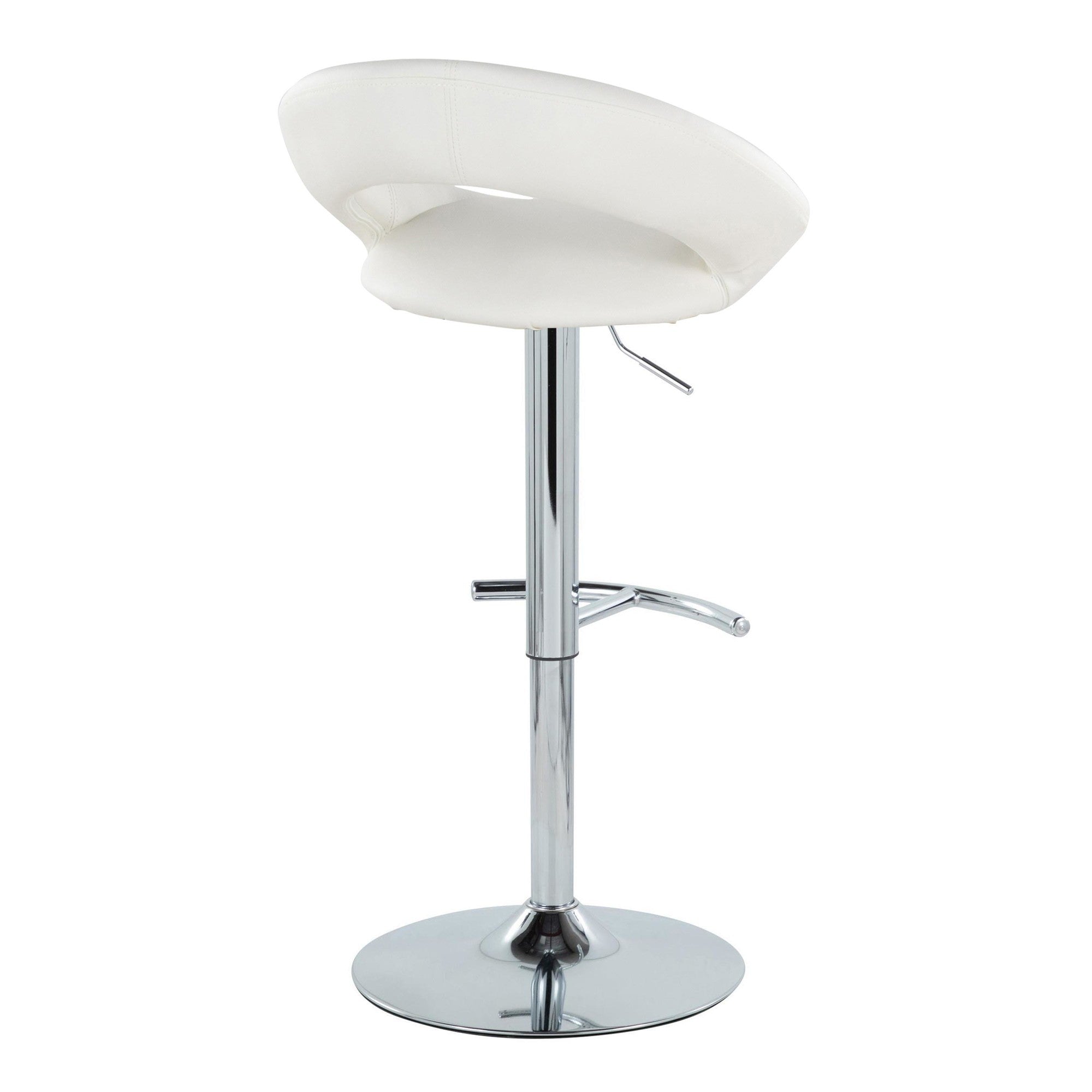 Posh Adjustable Barstool - Set of 2 - Chrome Metal, White PU