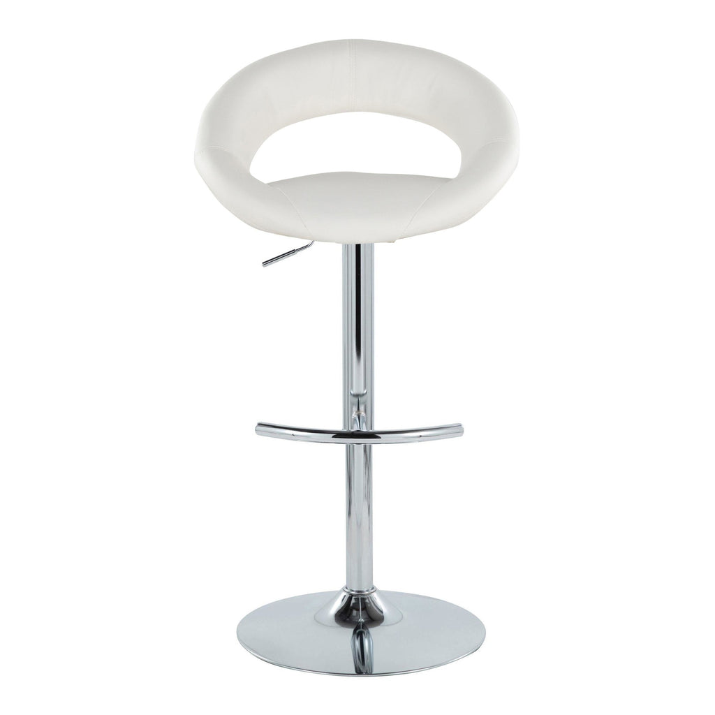 Posh Adjustable Barstool - Set of 2 - Chrome Metal, White PU