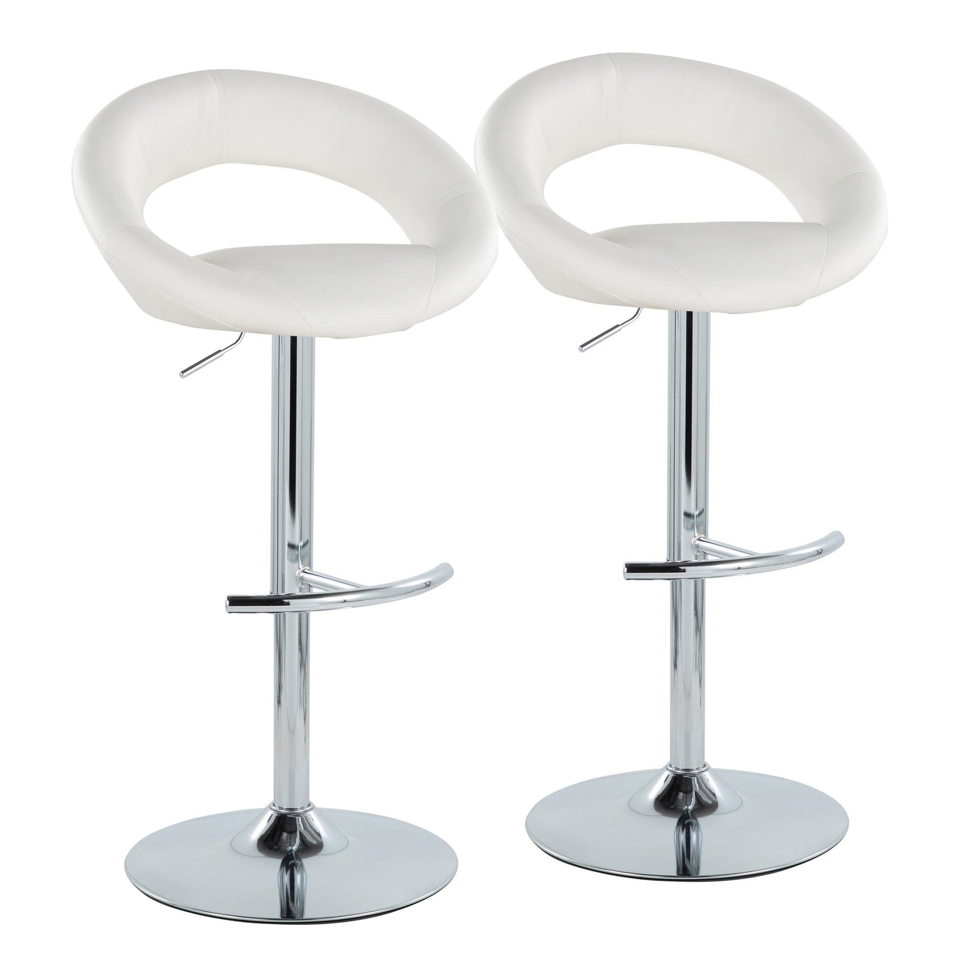 Posh Adjustable Barstool - Set of 2 - Chrome Metal, White PU