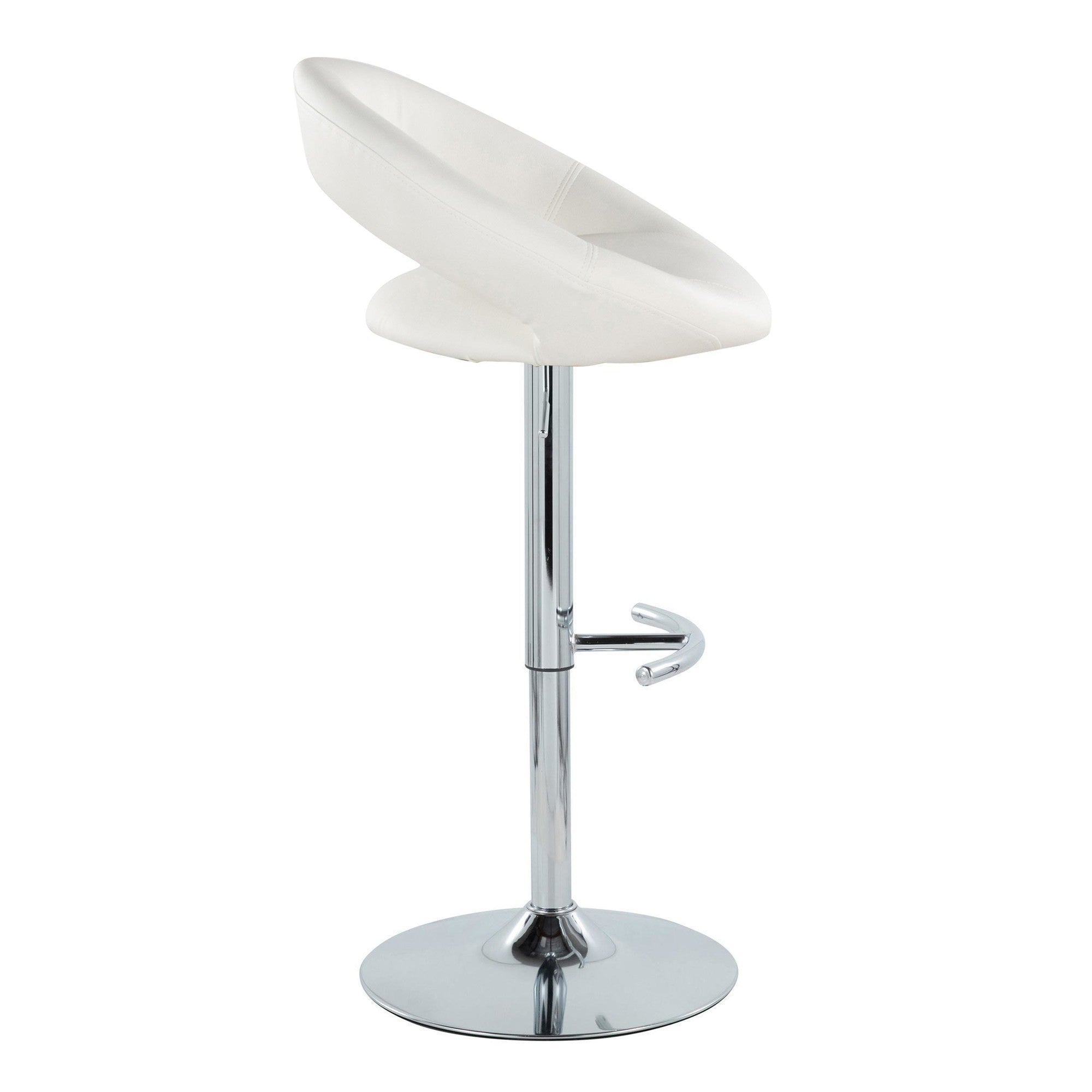 Posh Adjustable Barstool - Set of 2 - Chrome Metal, White PU