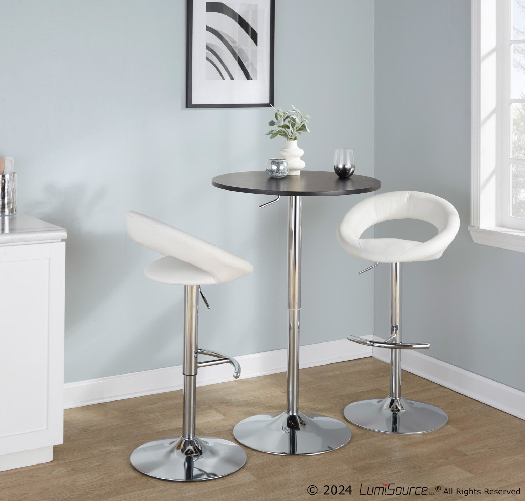 Posh Adjustable Barstool - Set of 2 - Chrome Metal, White PU