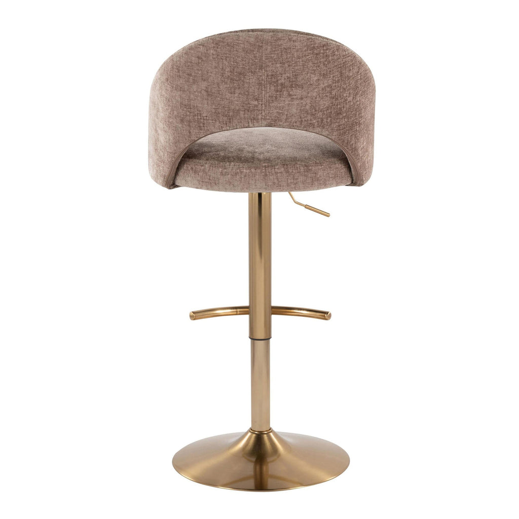 Renee Adjustable Barstool - Set of 2 - Gold Metal, Brown Fabric