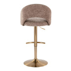 Renee Adjustable Barstool - Set of 2 - Gold Metal, Brown Fabric