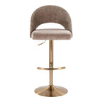 Renee Adjustable Barstool - Set of 2 - Gold Metal, Brown Fabric