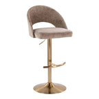 Renee Adjustable Barstool - Set of 2 - Gold Metal, Brown Fabric