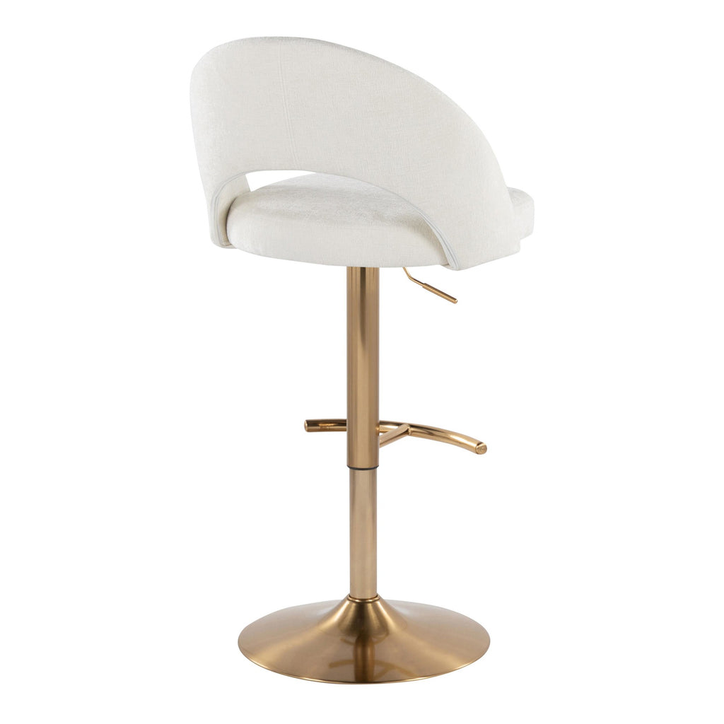 Renee Upholstered Adjustable Barstool - Set of 2 - Gold Metal, Cream Fabric