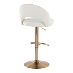 Renee Upholstered Adjustable Barstool - Set of 2 - Gold Metal, Cream Fabric