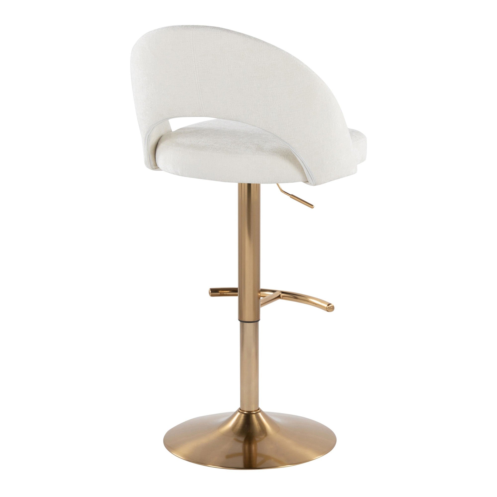 Renee Upholstered Adjustable Barstool - Set of 2 - Gold Metal, Cream Fabric