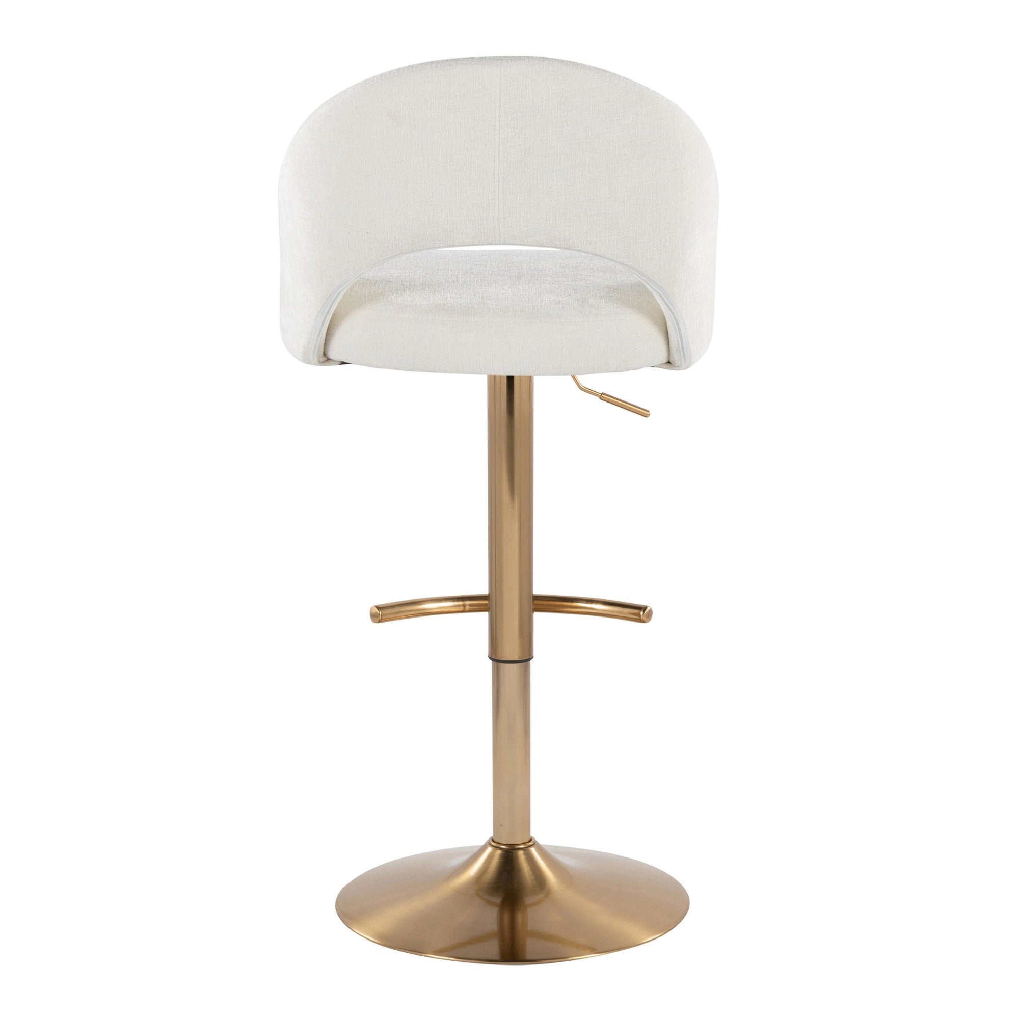 Renee Upholstered Adjustable Barstool - Set of 2 - Gold Metal, Cream Fabric