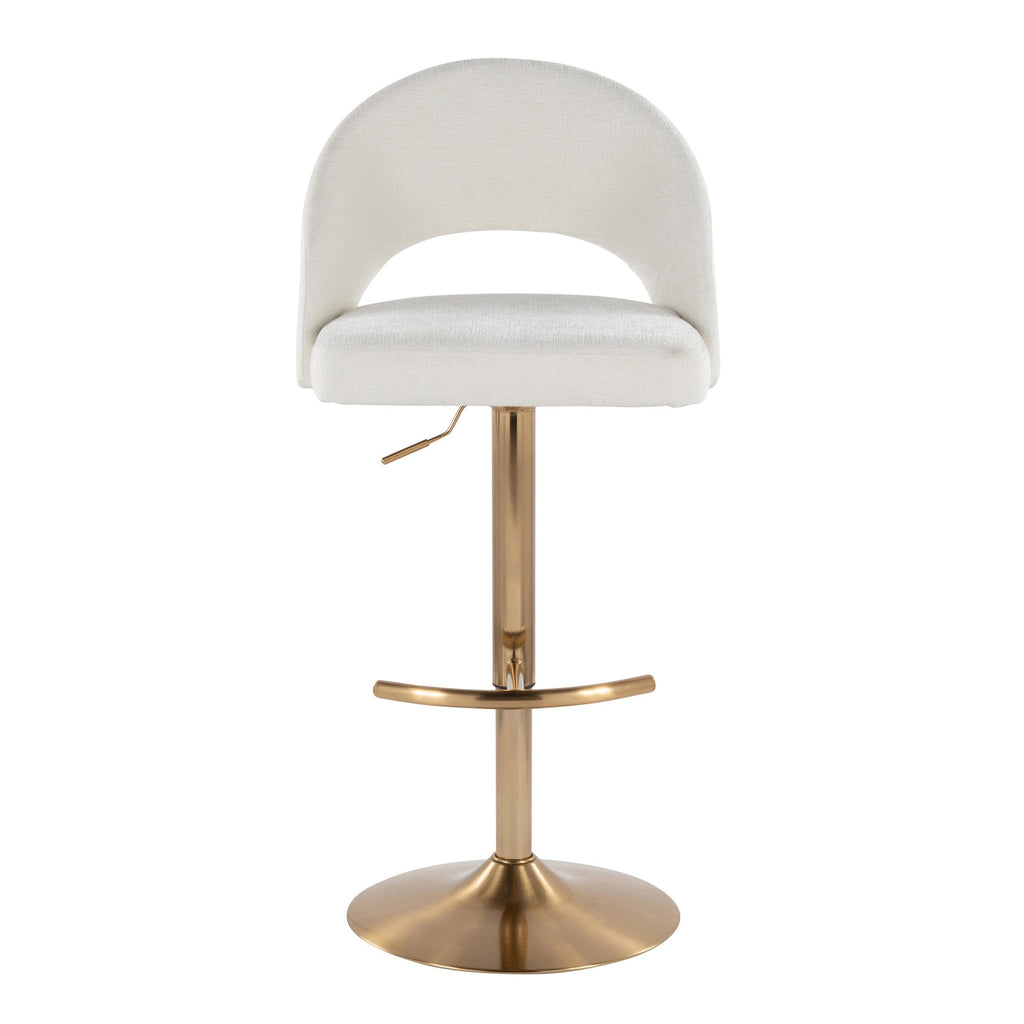 Renee Upholstered Adjustable Barstool - Set of 2 - Gold Metal, Cream Fabric