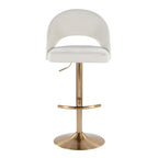 Renee Upholstered Adjustable Barstool - Set of 2 - Gold Metal, Cream Fabric