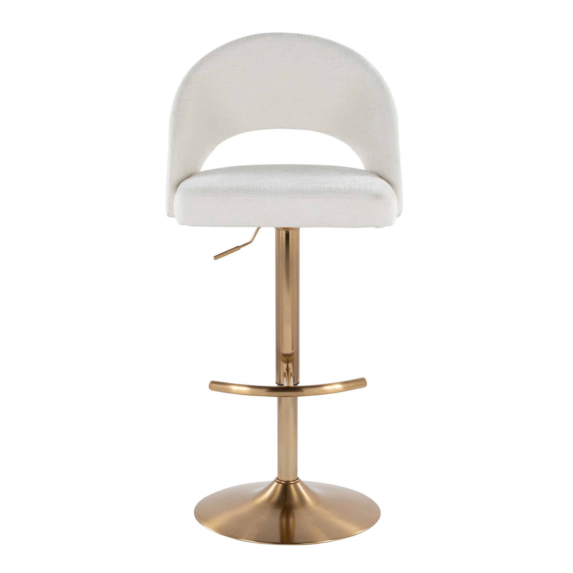 Renee Upholstered Adjustable Barstool - Set of 2 - Gold Metal, Cream Fabric