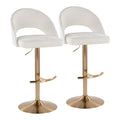 Renee Upholstered Adjustable Barstool - Set of 2 - Gold Metal, Cream Fabric