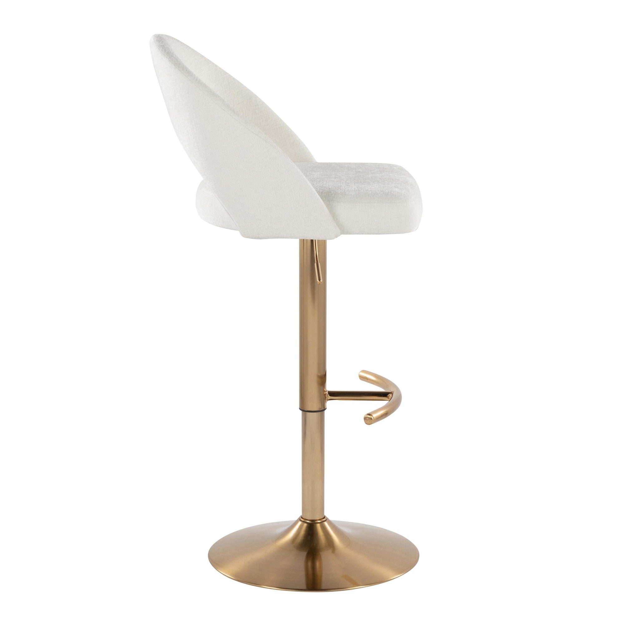 Renee Upholstered Adjustable Barstool - Set of 2 - Gold Metal, Cream Fabric