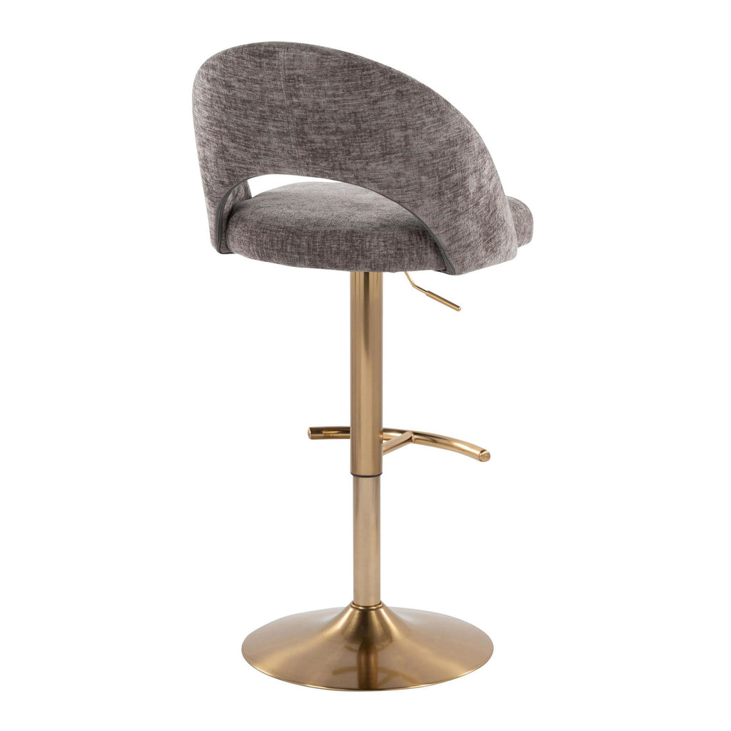 Renee Adjustable Barstool - Set of 2 - Gold Metal, Dark Grey Fabric