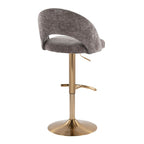 Renee Adjustable Barstool - Set of 2 - Gold Metal, Dark Grey Fabric