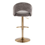 Renee Adjustable Barstool - Set of 2 - Gold Metal, Dark Grey Fabric