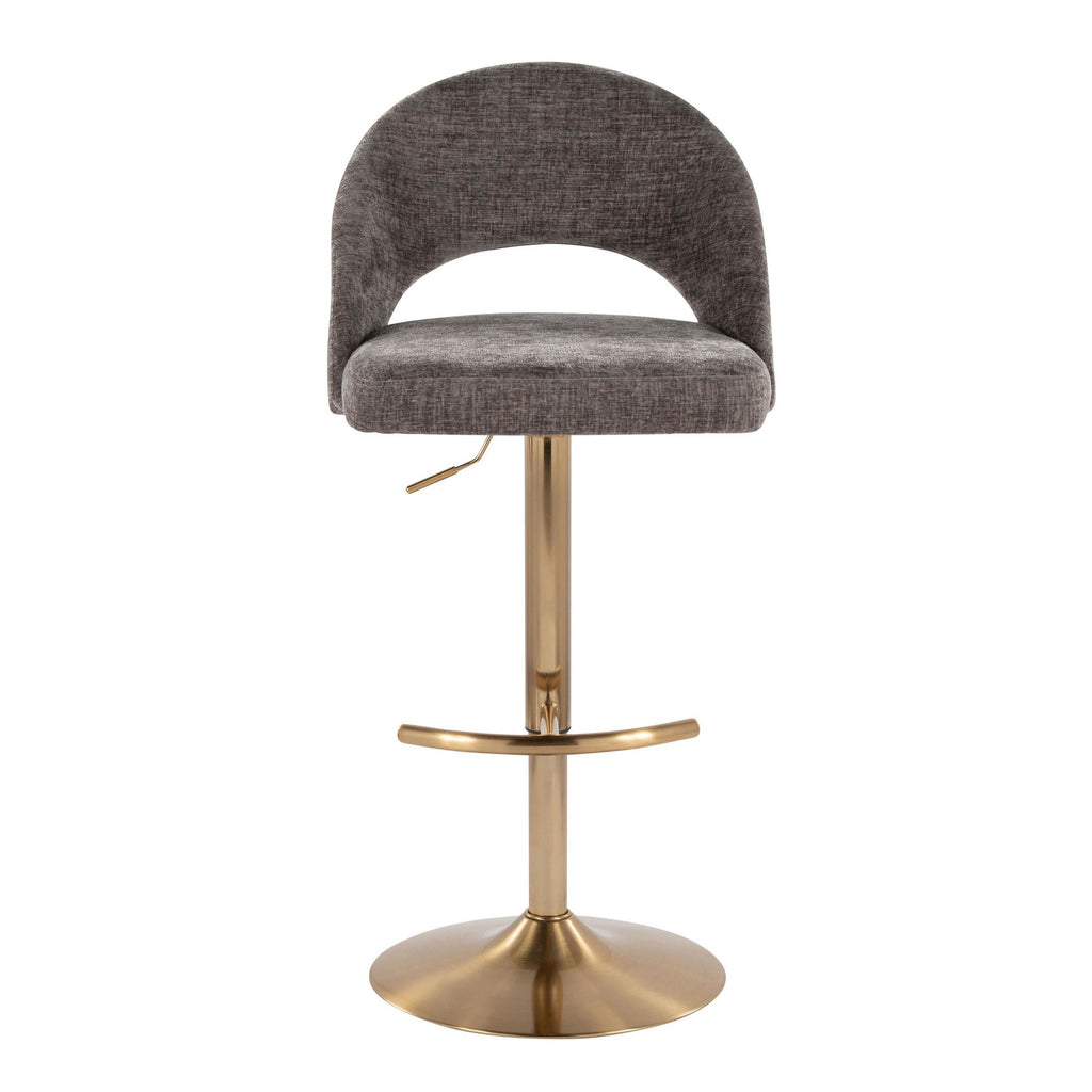 Renee Adjustable Barstool - Set of 2 - Gold Metal, Dark Grey Fabric
