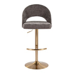 Renee Adjustable Barstool - Set of 2 - Gold Metal, Dark Grey Fabric