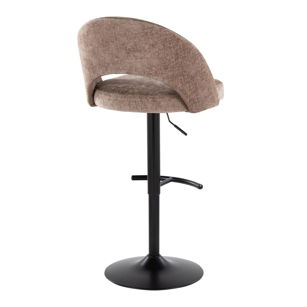 Renee Adjustable Barstool - Set of 2 - Black Metal, Brown Fabric