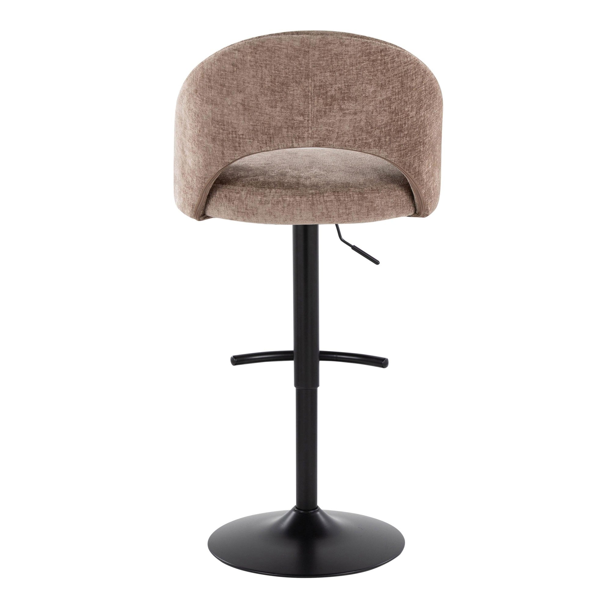 Renee Adjustable Barstool - Set of 2 - Black Metal, Brown Fabric