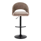Renee Adjustable Barstool - Set of 2 - Black Metal, Brown Fabric