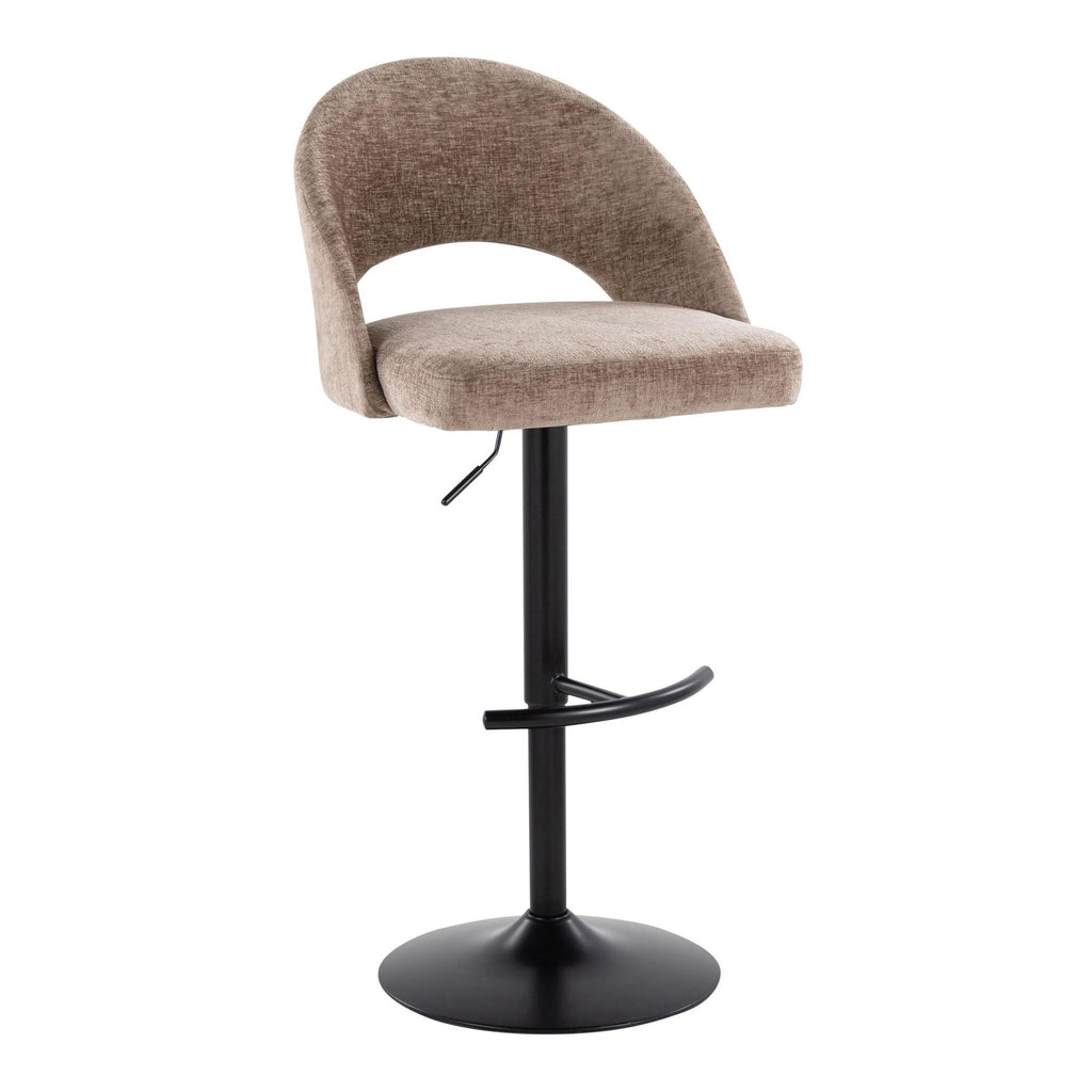 Renee Adjustable Barstool - Set of 2 - Black Metal, Brown Fabric
