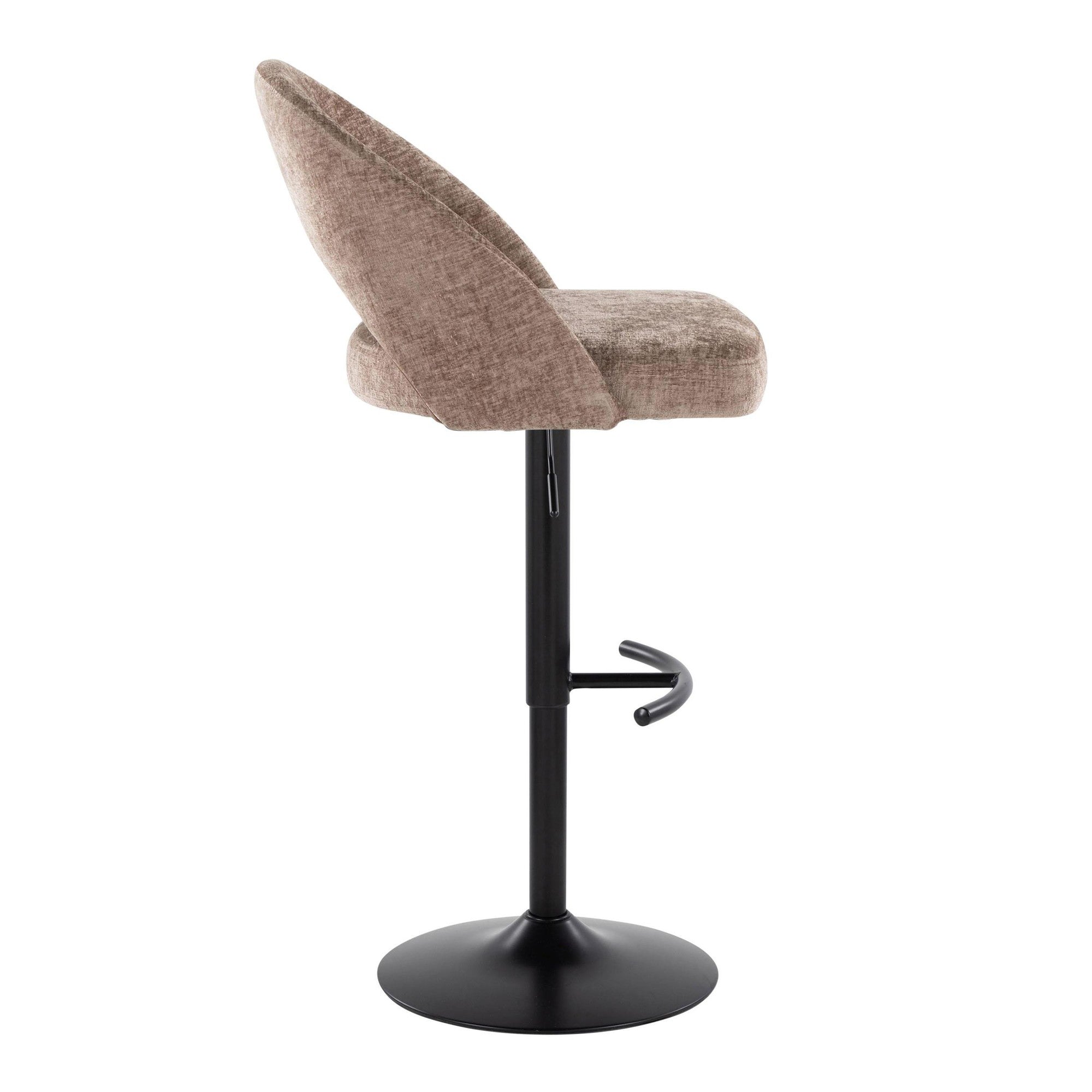 Renee Adjustable Barstool - Set of 2 - Black Metal, Brown Fabric