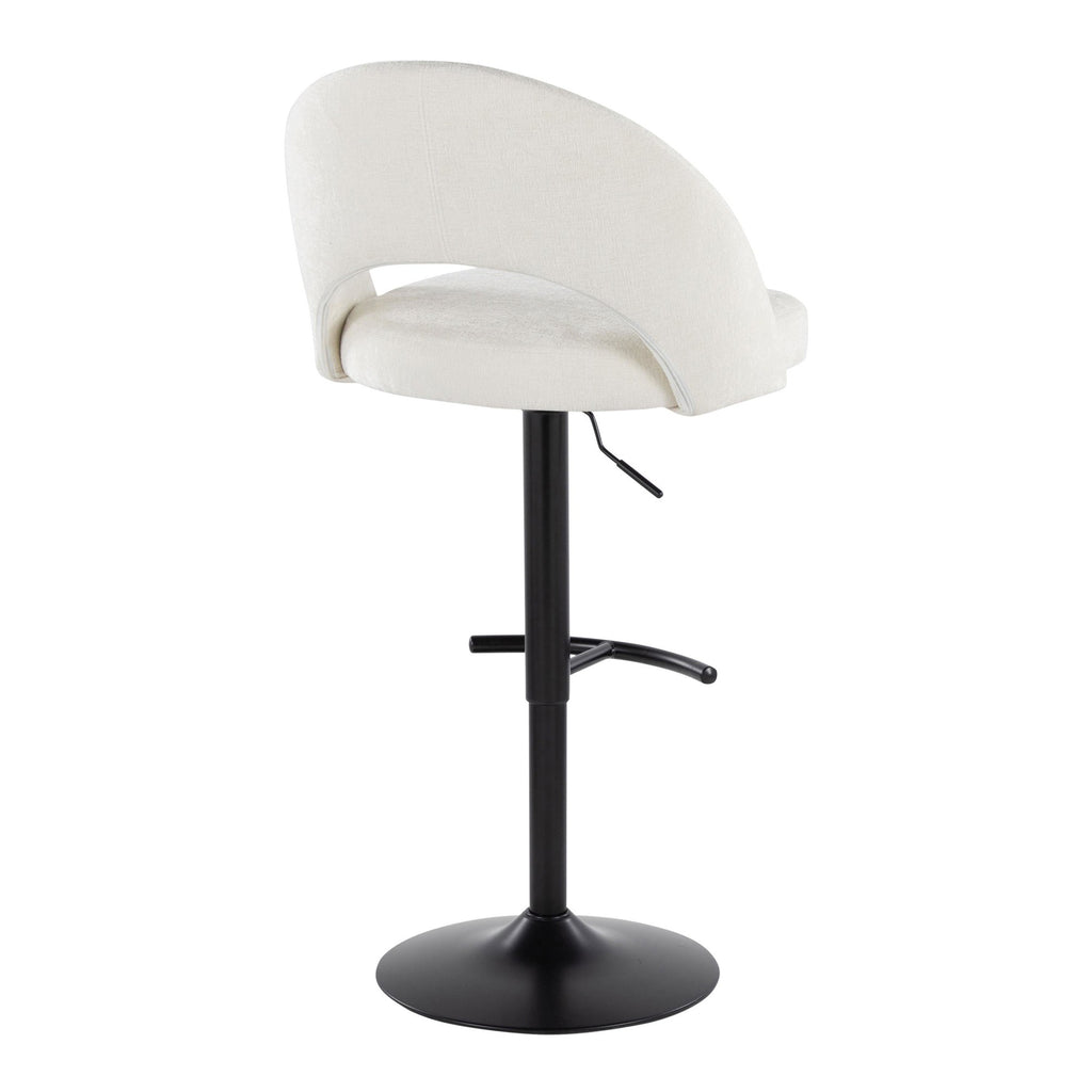 Renee Upholstered Adjustable Barstool - Set of 2 - Black Metal, Cream Fabric