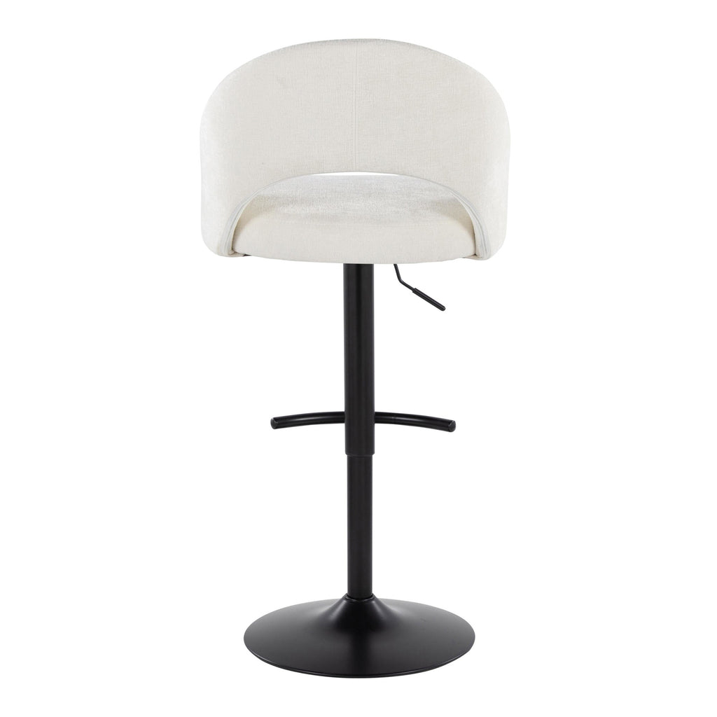 Renee Upholstered Adjustable Barstool - Set of 2 - Black Metal, Cream Fabric