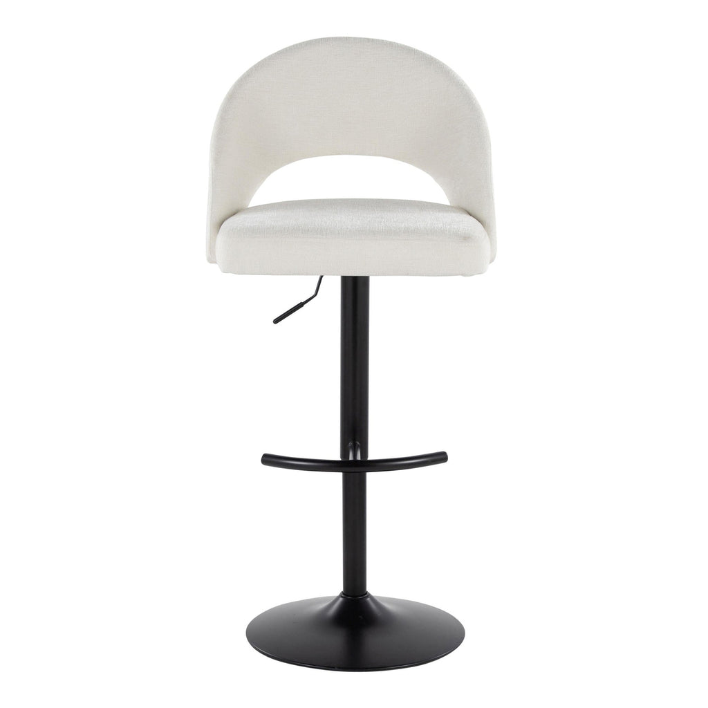 Renee Upholstered Adjustable Barstool - Set of 2 - Black Metal, Cream Fabric