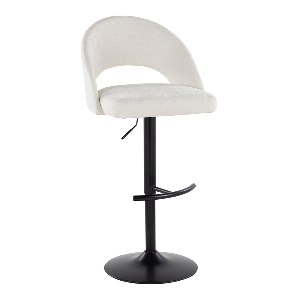 Renee Upholstered Adjustable Barstool - Set of 2 - Black Metal, Cream Fabric