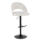 Renee Upholstered Adjustable Barstool - Set of 2 - Black Metal, Cream Fabric