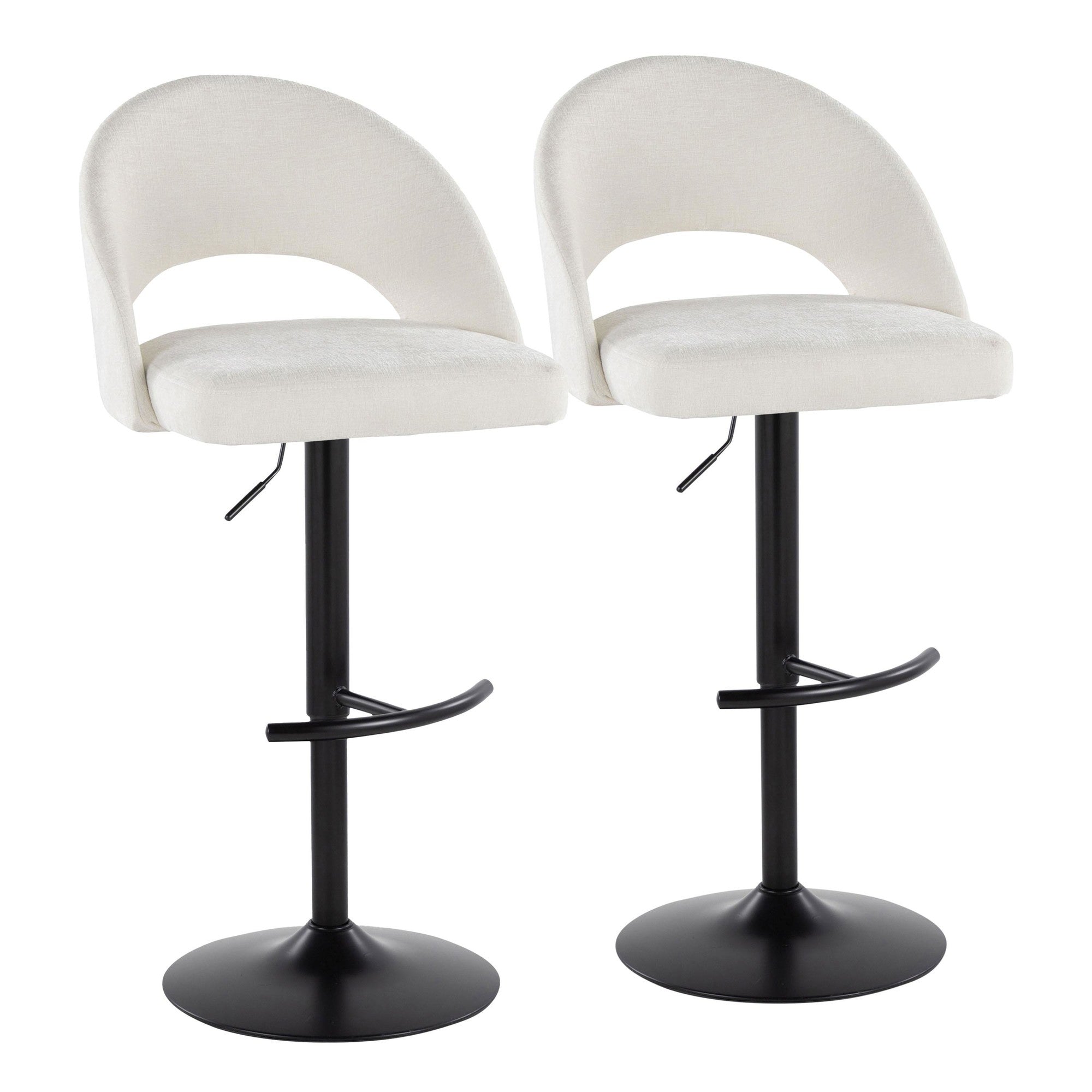 Renee Upholstered Adjustable Barstool - Set of 2 - Black Metal, Cream Fabric