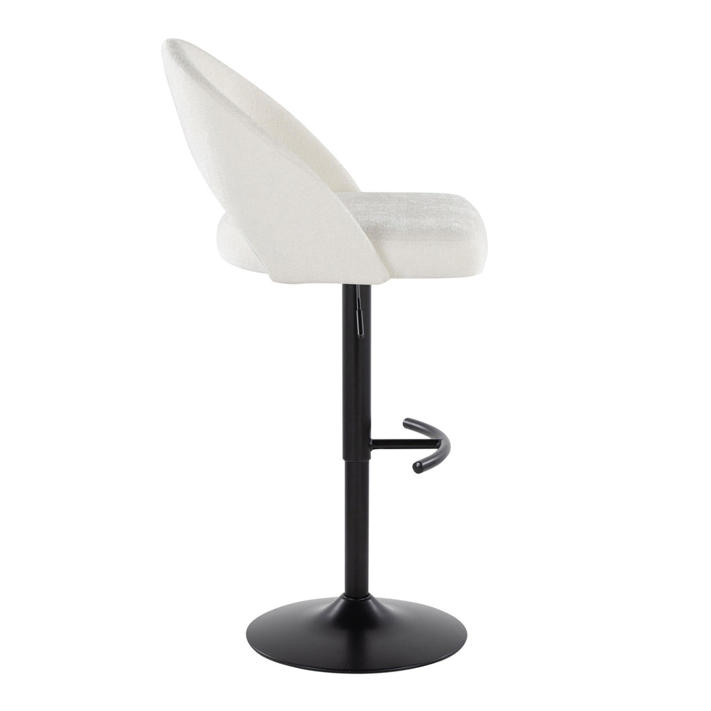 Renee Upholstered Adjustable Barstool - Set of 2 - Black Metal, Cream Fabric