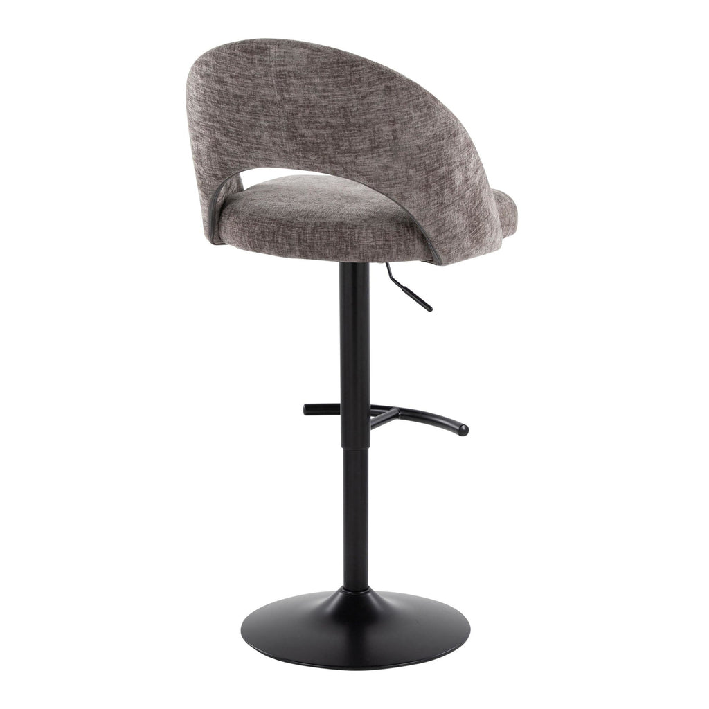 Renee Adjustable Barstool - Set of 2 - Black Metal, Dark Grey Fabric