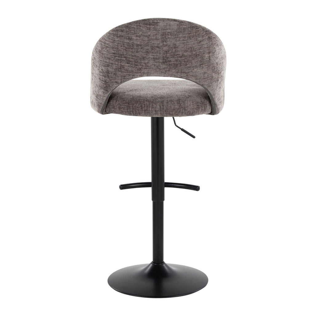 Renee Adjustable Barstool - Set of 2 - Black Metal, Dark Grey Fabric