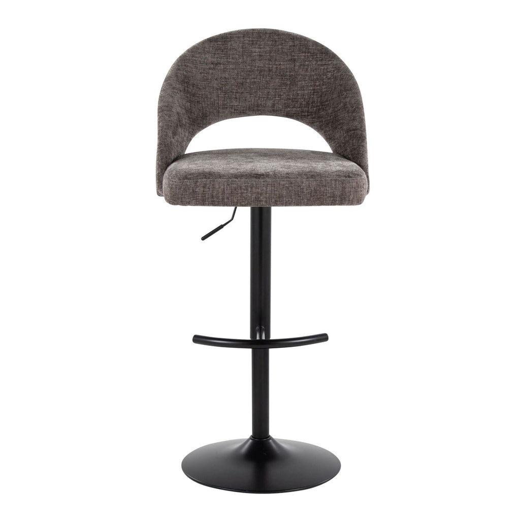 Renee Adjustable Barstool - Set of 2 - Black Metal, Dark Grey Fabric