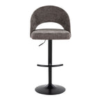Renee Adjustable Barstool - Set of 2 - Black Metal, Dark Grey Fabric