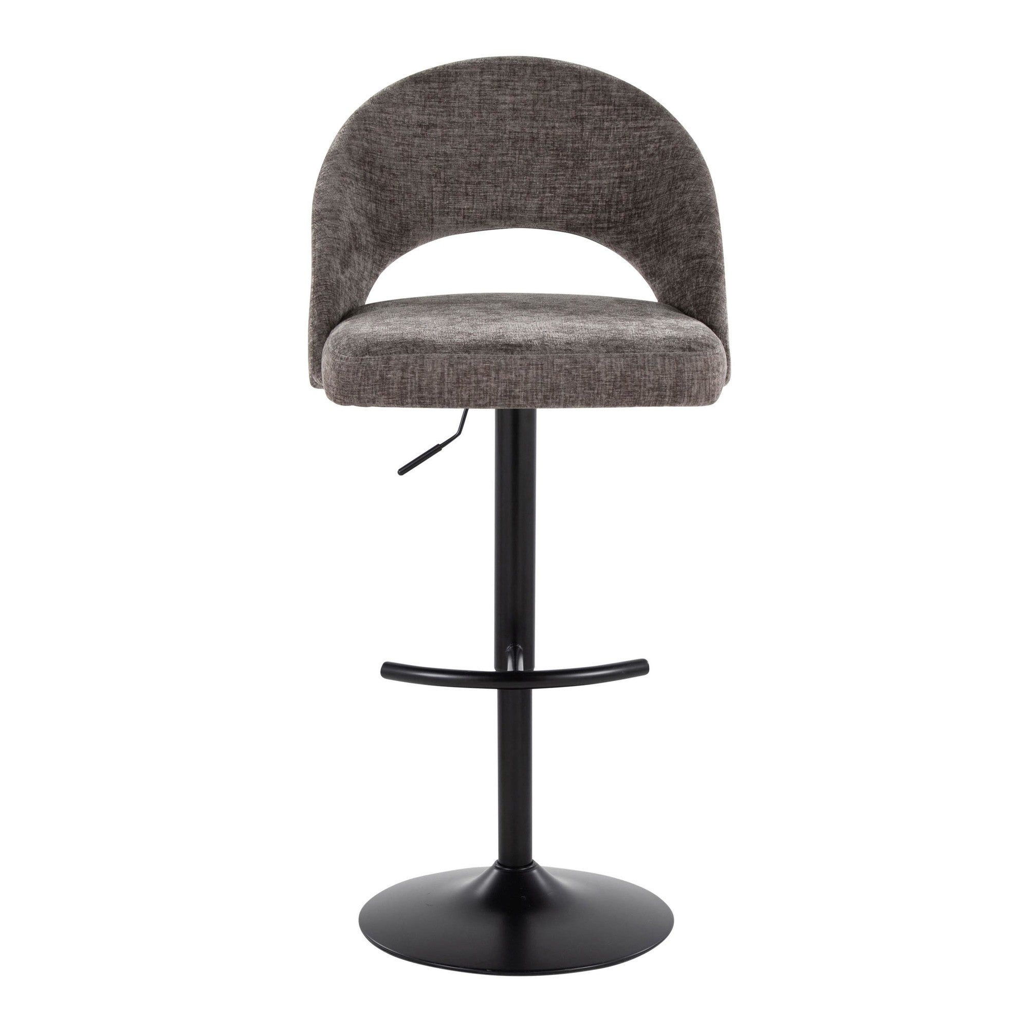 Renee Adjustable Barstool - Set of 2 - Black Metal, Dark Grey Fabric