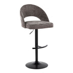 Renee Adjustable Barstool - Set of 2 - Black Metal, Dark Grey Fabric