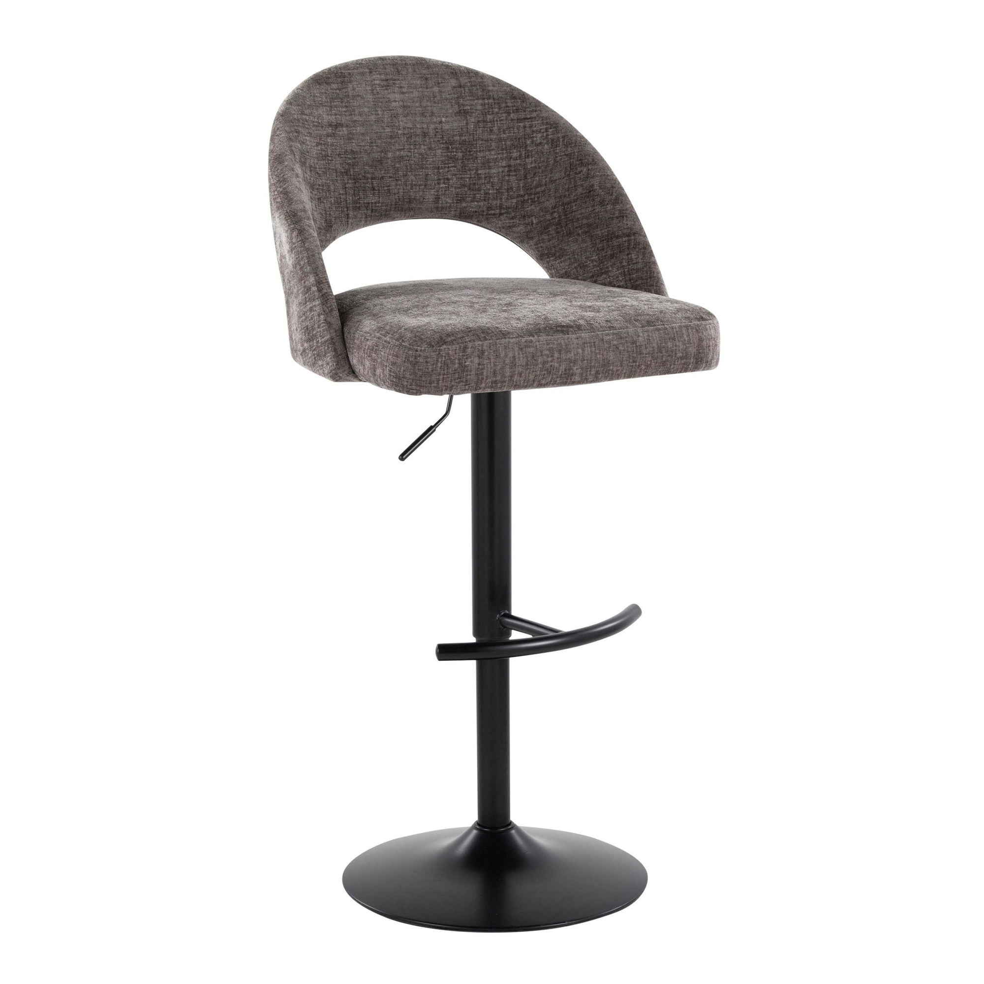 Renee Adjustable Barstool - Set of 2 - Black Metal, Dark Grey Fabric