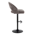 Renee Adjustable Barstool - Set of 2 - Black Metal, Dark Grey Fabric