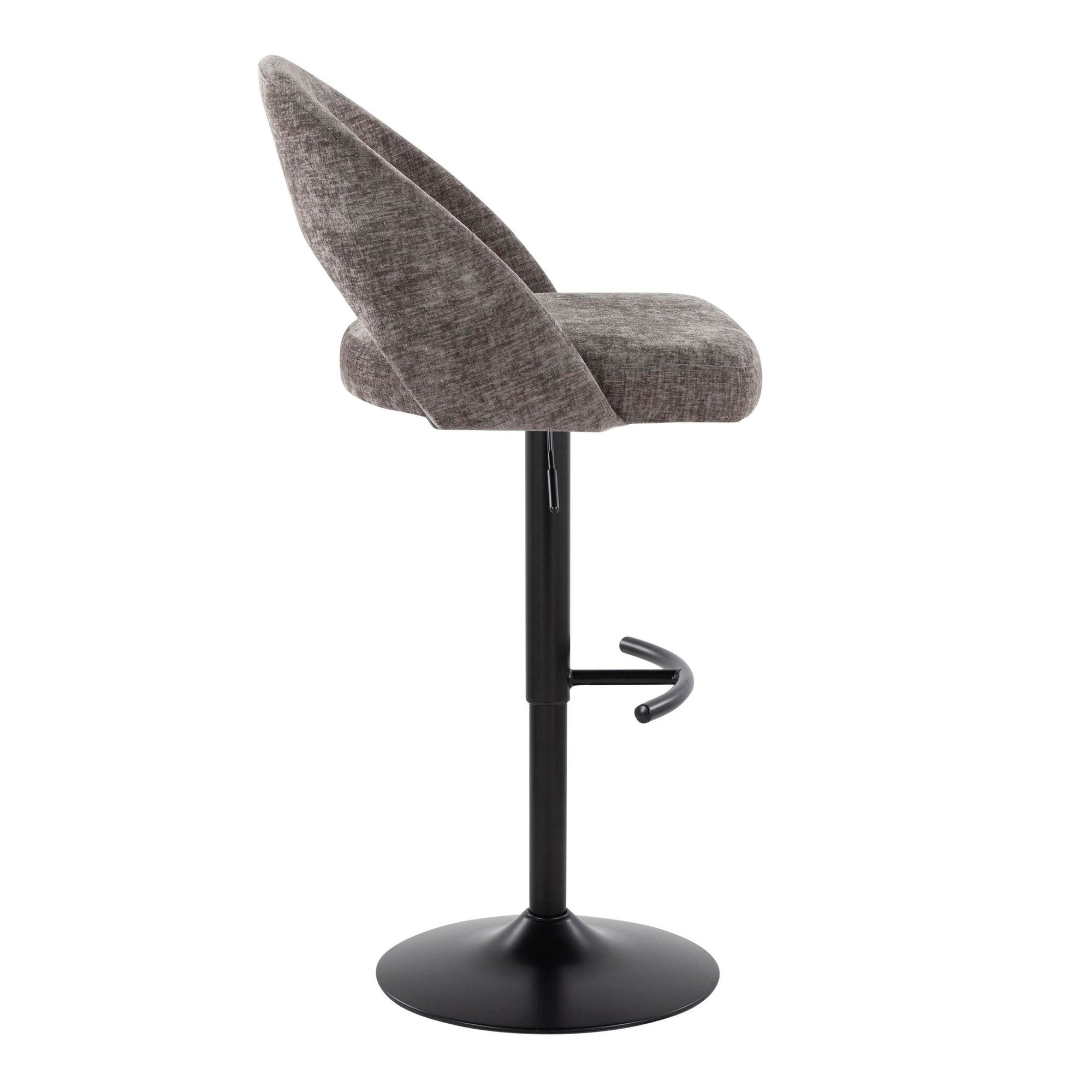 Renee Adjustable Barstool - Set of 2 - Black Metal, Dark Grey Fabric