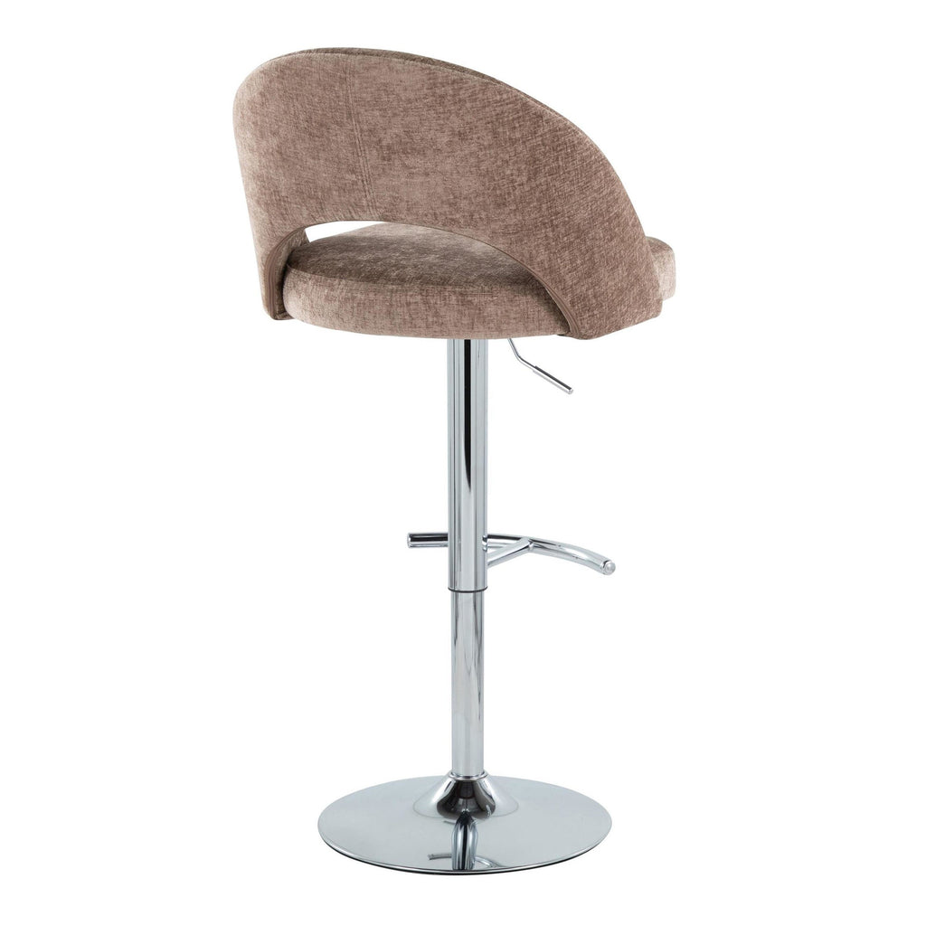 Renee Adjustable Barstool - Set of 2 - Chrome, Brown Fabric