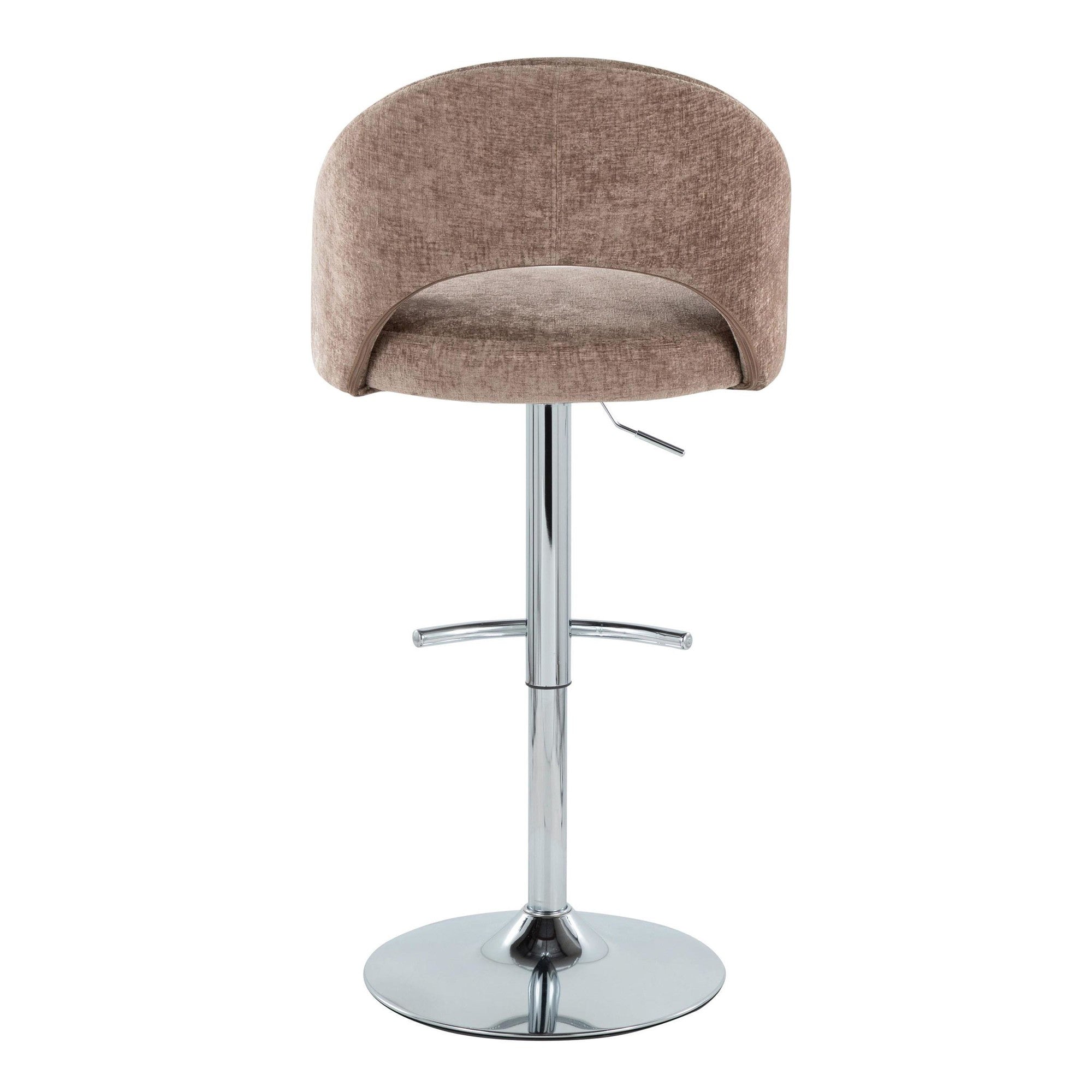 Renee Adjustable Barstool - Set of 2 - Chrome, Brown Fabric