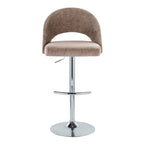 Renee Adjustable Barstool - Set of 2 - Chrome, Brown Fabric
