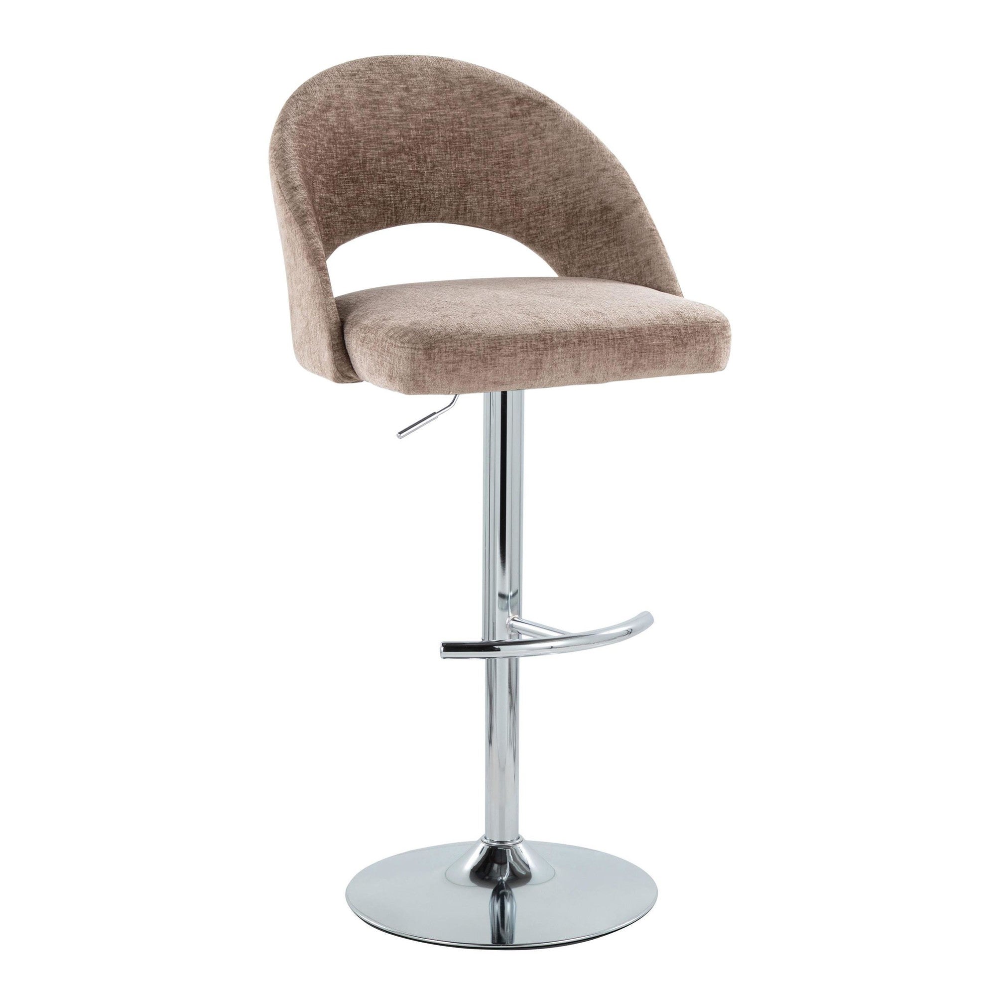 Renee Adjustable Barstool - Set of 2 - Chrome, Brown Fabric