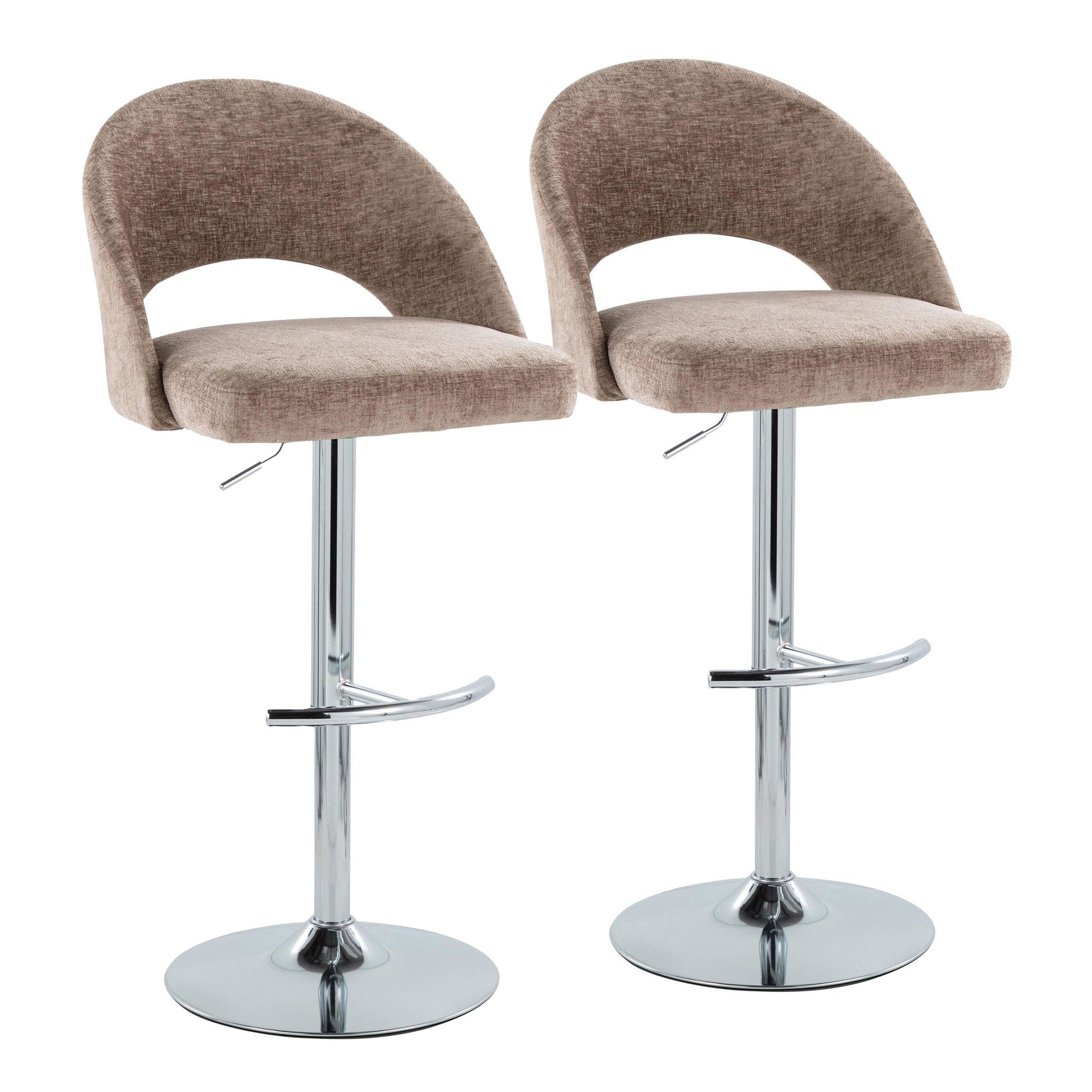 Renee Adjustable Barstool - Set of 2 - Chrome, Brown Fabric